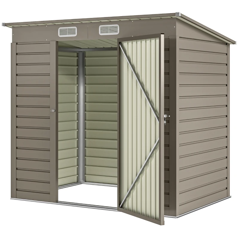 Outsunny 6 x 4FT Galvanized Garden Storage Shed, Metal Outdoor Shed with Double Doors and 2 Vents, Light Grey