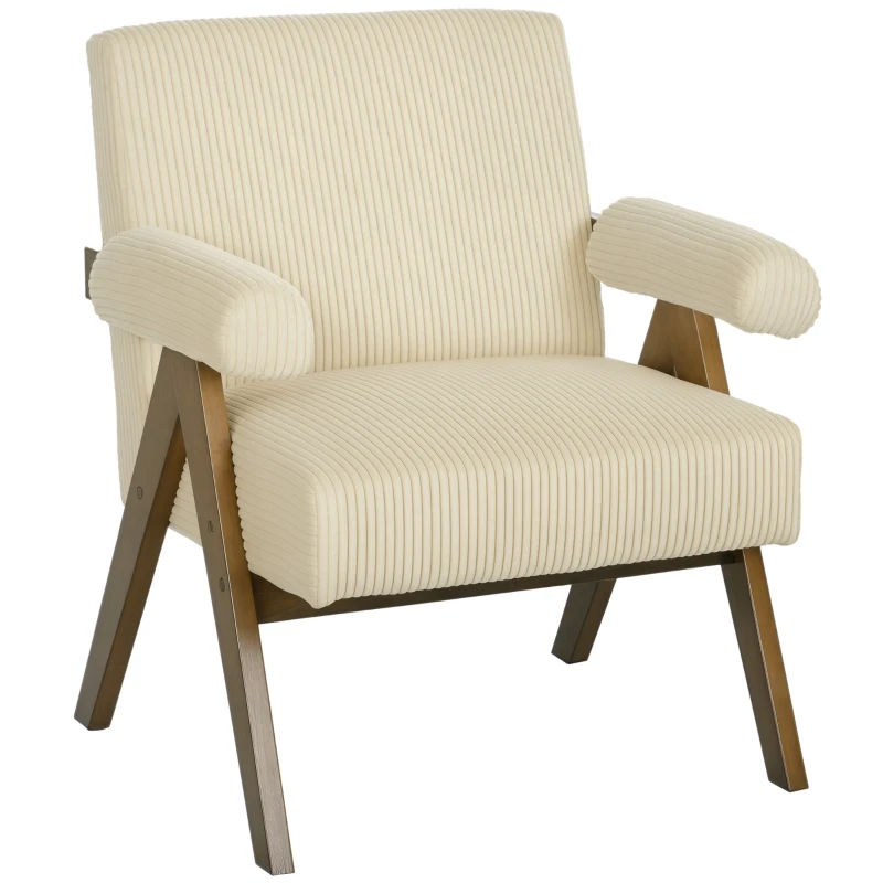 HOMCOM Corduroy Accent Chair Armchair with Wide Seat and Soft Padded Armrests for Reading, Bedroom, Beige