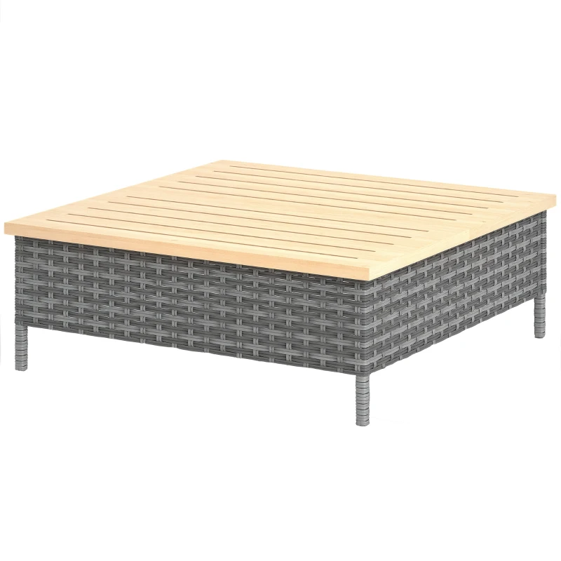 Outsunny Outdoor Side Table with PE Rattan, Patio End Table with Natural Fir Wood Top, Weather Resistant Accent Table for Patio Pool Porch, Gray