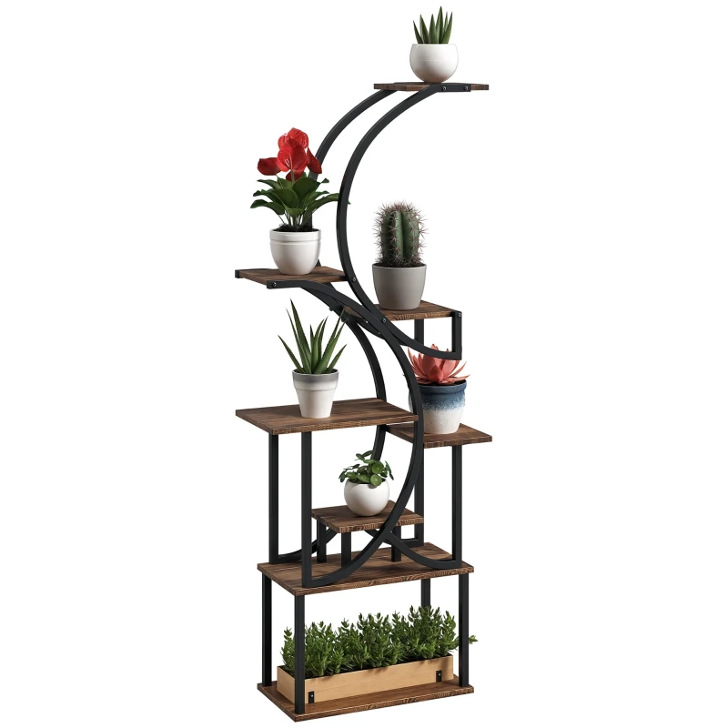 Outsunny Plant Stand Indoor, 8 Tier 62" S-Shaped Plant Shelf, Corner Plant Rack for Multiple Plants, Carbonised Finish