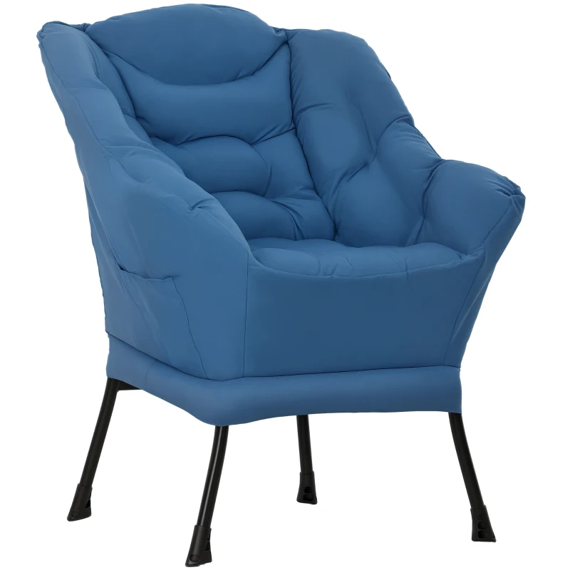 HOMCOM Modern Accent Chair, Armchair with Side Pockets and Solid Steel Legs, Comfy Reading Chair for Living Room, Bedroom, Blue