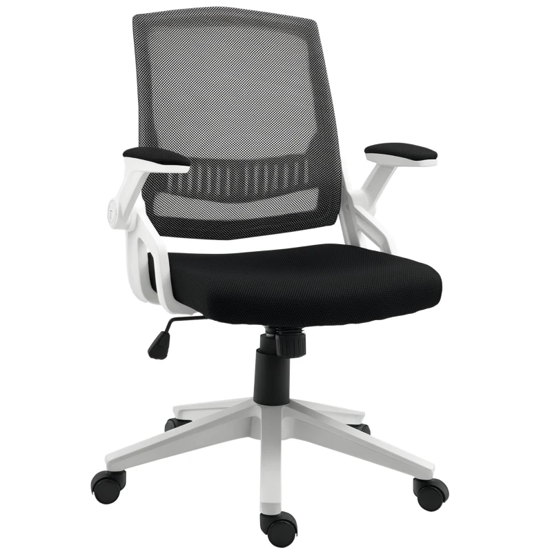 Vinsetto Mid Back Office Chair, Linen-feel Mesh Computer Desk Chair with Lumbar Back Support, Flip-up Arm, Adjustable Height, Black