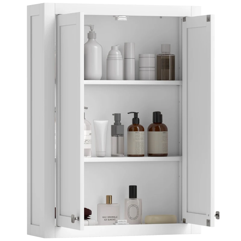 HOMCOM Bathroom Cabinet Wall Mounted, Modern Bathroom Wall Cabinet with 2 Doors and 2 Adjustable Shelves, White