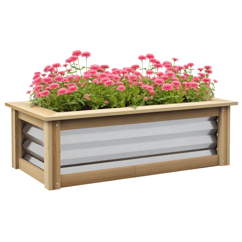 Outsunny Raised Garden Bed, Planter Box, Metal and Wood Combined, for Growing Flowers, Herbs and Vegetables