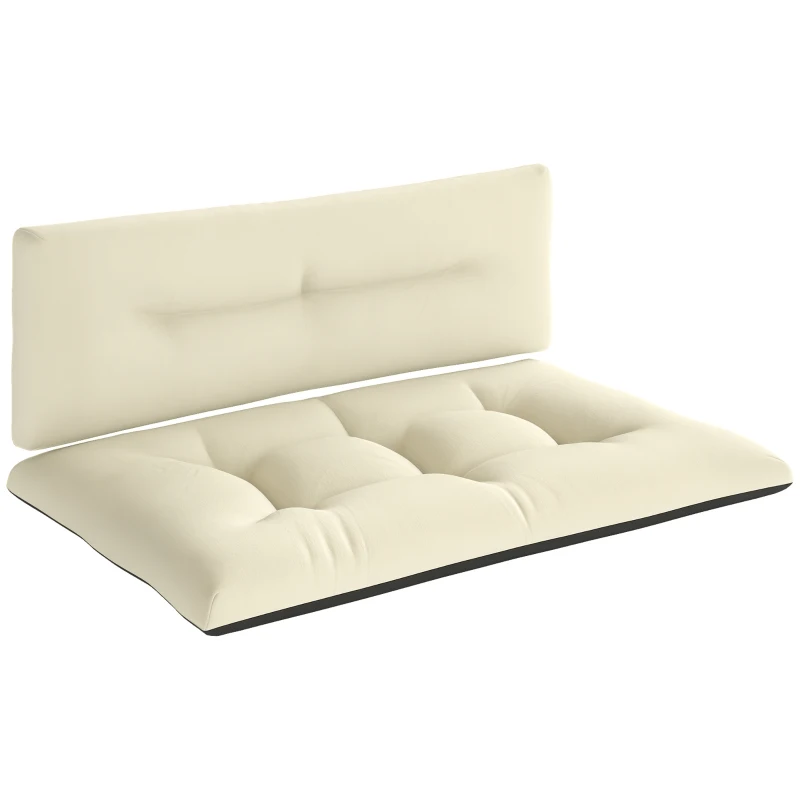 Outsunny 2 Seater Pallet Cushions Outdoor 3.9" Thick Replacement Cushions - Tufted Design for Garden, Patio, Cream White