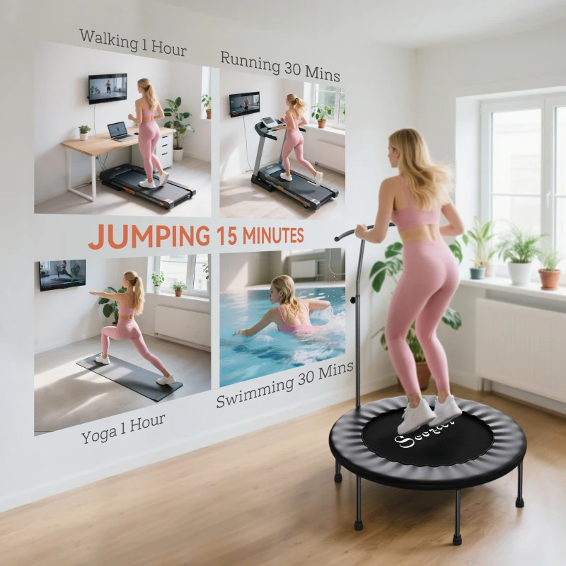 Soozier 39" Mini Exercise Trampoline w/ Adjustable T-Bar Indoor Fitness Rebounder Black