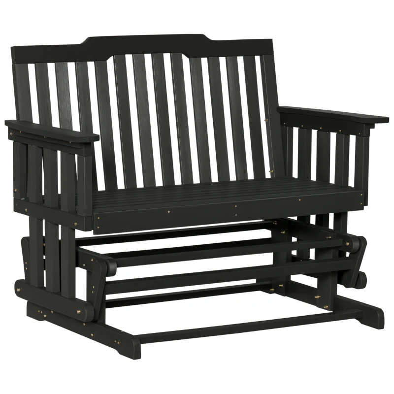 Outsunny 2-Person Patio Swing Glider Bench with Quick Drying Design and Wide Armrest, Wood Rocking Chair Loveseat for Backyard Garden Porch, Black