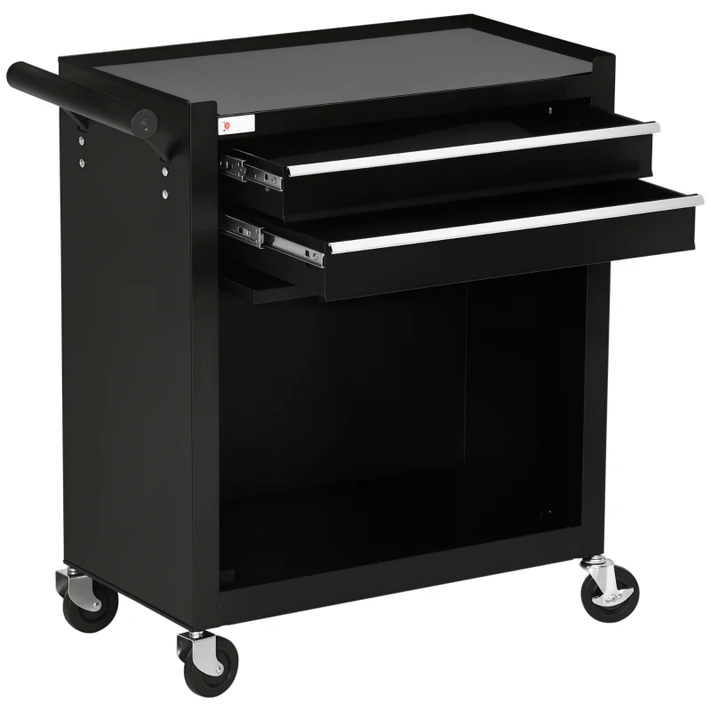 DURHAND 2-Drawer Rolling Tool Chest on Wheels, Metal Tool Cabinet for Warehouse, Workshop and Garage, Black