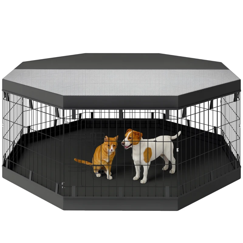 PawHut 8 Panels Foldable Dog Playpen with Bottom Pad & Top Cover, 24" High
