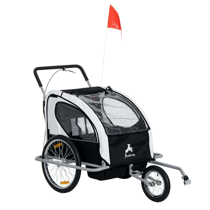 Aosom Child Bike Trailer Kid Bicycle Trailer with Adjustable Handlebar 2-Seater Grey and Black