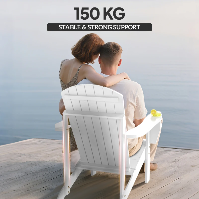 Outsunny Classic Adirondack Chair Muskoka Chair, Garden Deck Chair with Cup Holder for Patio, Indoor, Backyard, White