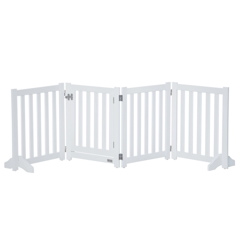 PawHut 23.5"H Foldable Dog Gate with Door, 4 Panels Freestanding Pet Gate Barriers Indoor with Support Feet, Puppy Fence for Small Dogs, White