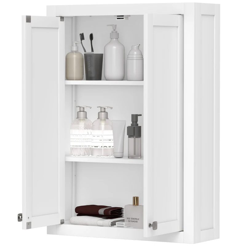 HOMCOM Bathroom Cabinet Wall Mounted, Modern Bathroom Wall Cabinet with 2 Doors and 2 Adjustable Shelves, White