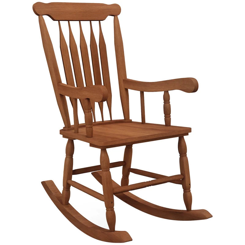 Outsunny Porch Rocker Chair, 350 lbs. Wooden Outdoor Rocking Chair with High Back for Garden, Patio, Balcony, Teak