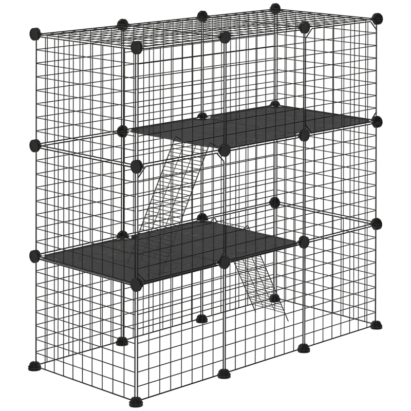 PawHut 31 Panels Small Animal Cage, Pet Playpen w/ Doors, Chinchilla Cage w/ Ramps, for Cat, Rabbits, Indoor Use