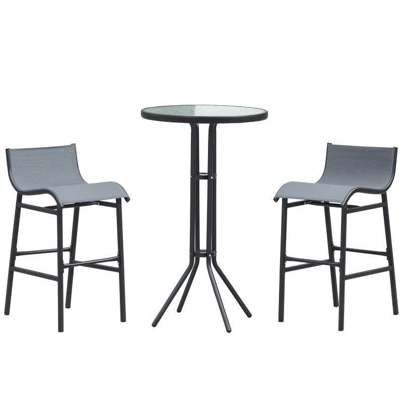 Outsunny 3 Piece Bar Height Outdoor Bistro Set for 2, Charcoal Gray