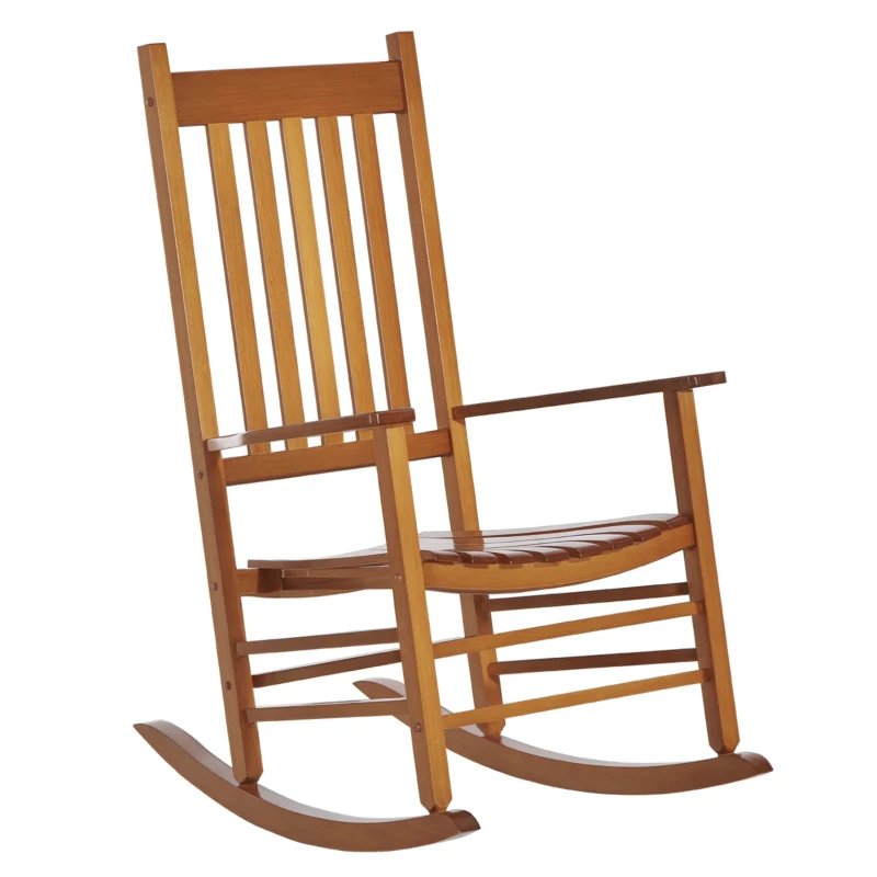 Outsunny Wooden Outdoor Rocking Chair with Armrests, High Back for Garden, Patio, Balcony, Porch, Natural