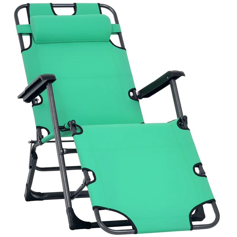 Outsunny Folding Chaise Lounge Chair for Outside, 2-in-1 Tanning Chair with Pillow & Pocket, Adjustable Pool Chair for Beach, Patio, Lawn, Deck, Green
