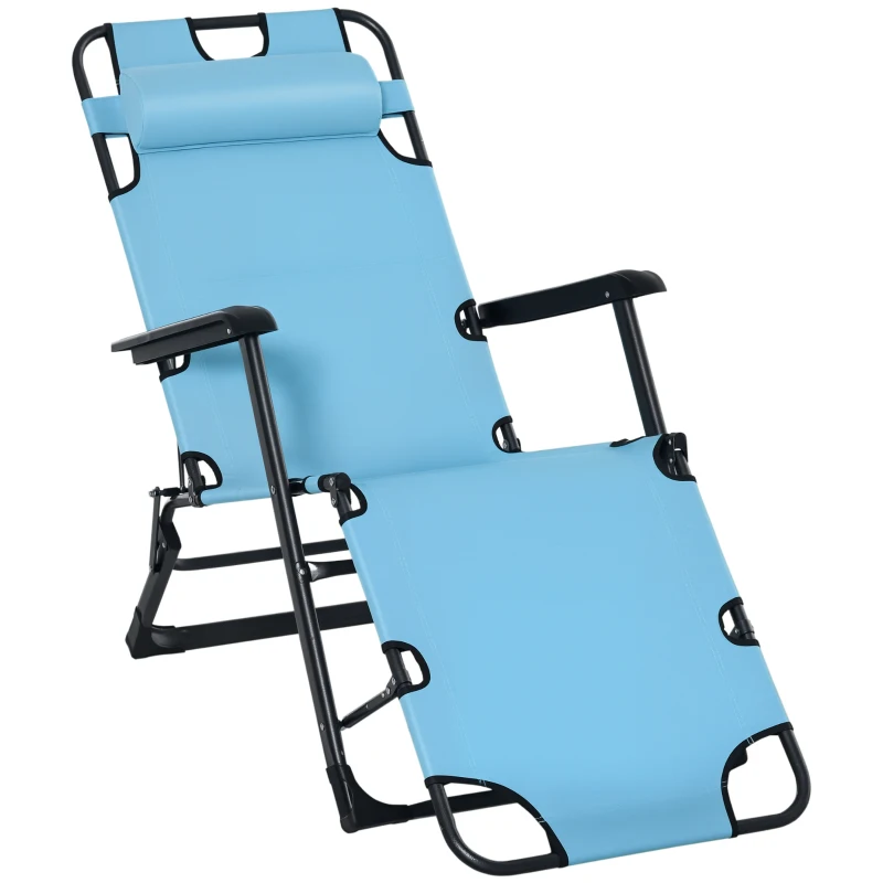 Outsunny Folding Chaise Lounge Chair for Outside, 2-in-1 Tanning Chair with Pillow & Pocket, Adjustable Pool Chair for Beach, Patio, Lawn, Deck, Blue