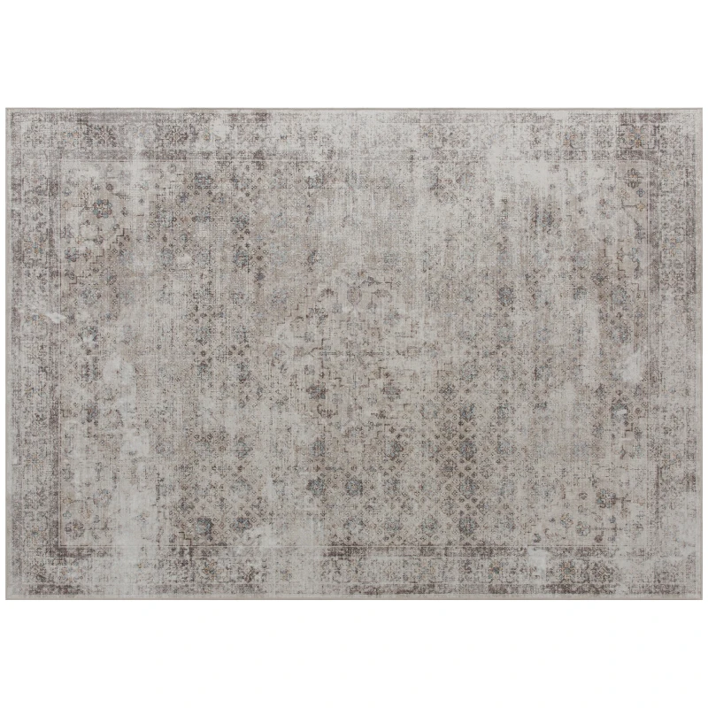HOMCOM Machine Washable Area Rug 5x7, Non-Slip Traditional Floor Carpet for Living Room, Bedroom, Mixed-Brown
