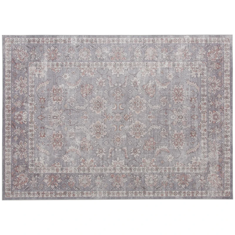 HOMCOM Machine Washable Area Rug 8x10, Non-Slip Traditional Flower Print Floor Carpet for Living Room, Bedroom, Mixed-Brown