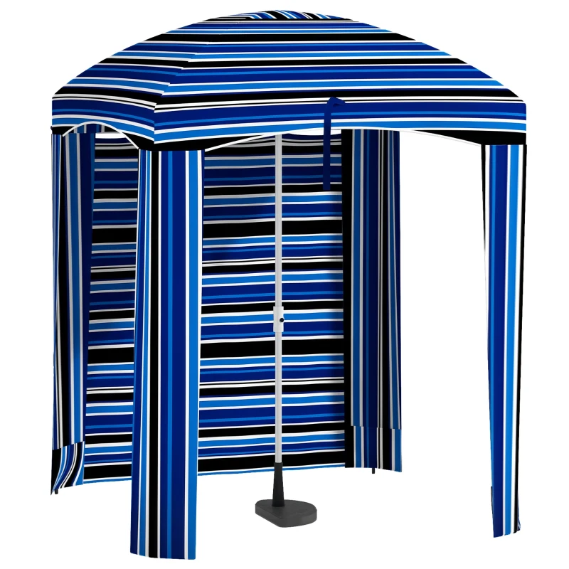 Outsunny 5.8' x 5.8' Cabana Umbrella with Walls, Vents, Ruffles, Carry Bag, Beach Umbrella, Blue Stripe