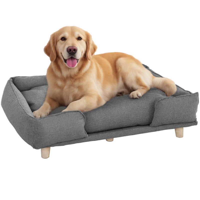 PawHut Washable Dog Sofa for Large Dogs, Elevated Pet Couch with Anti-slip Foot Pads, Dark Grey