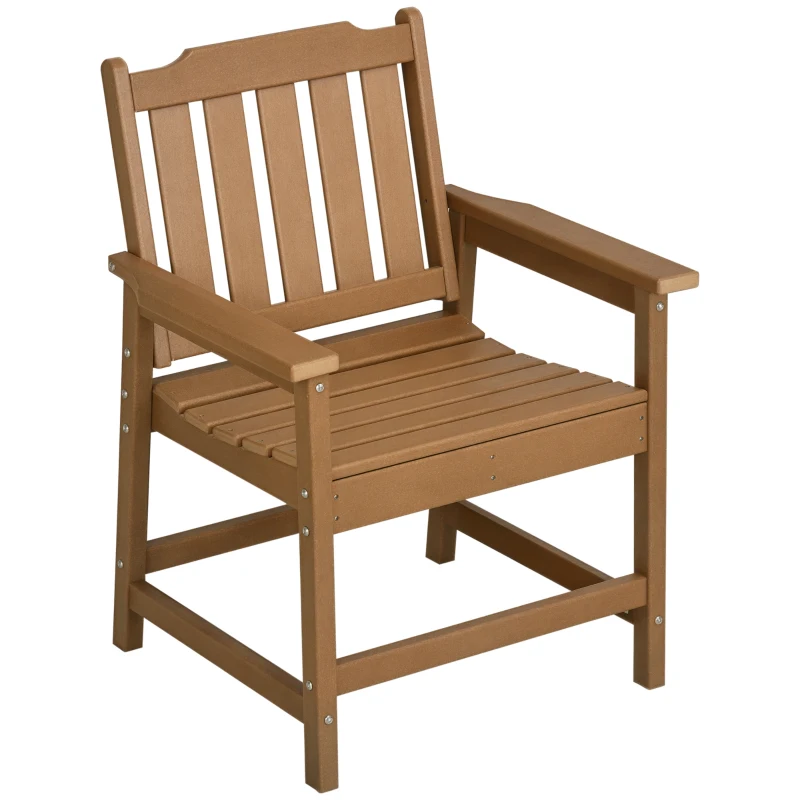 Outsunny All-Weather Patio Chair, HDPE Patio Dining Chair, Heavy Duty Wood-Like Outdoor Furniture for Garden, Backyard, Deck, Porch, Lawn, Brown
