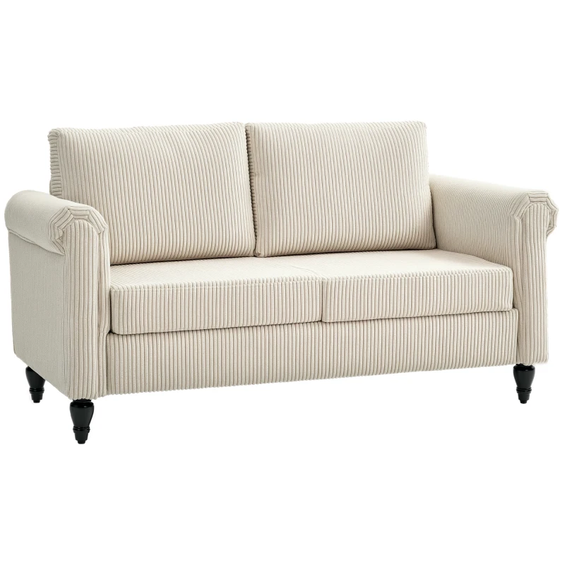 HOMCOM Vintage Loveseat, Upholstered Love Seat Furniture, Fabric 2 Seater Sofa with Rolled Arms, Rubber Wood Legs, Beige