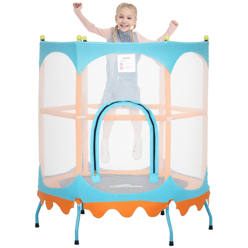 Qaba Trampoline for Kids, 4.6FT Mini Toddler Trampoline Indoor Outdoor w/ Safety Enclosure Net, Orange