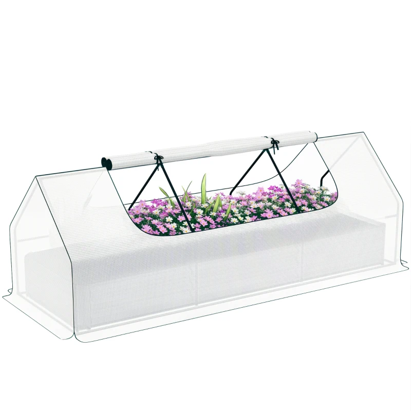 Outsunny 8.6 x 3 x 1ft Raised Garden Bed with Mini Greenhouse, Galvanized Raised Garden Bed with Cover for Herbs and Vegetables, Small Greenhouse for Patio Garden Balcony, White and Silver