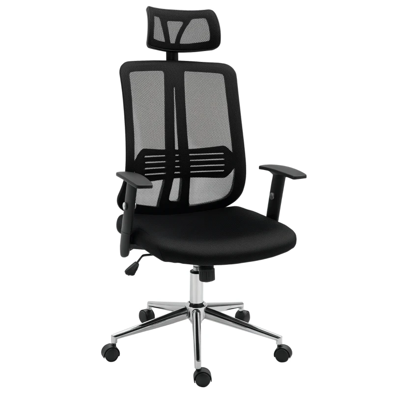 Vinsetto High Back Mesh Chair Office Task Chair with Adjustable Height, Headrest, Arm, Lumbar Back Support, Black