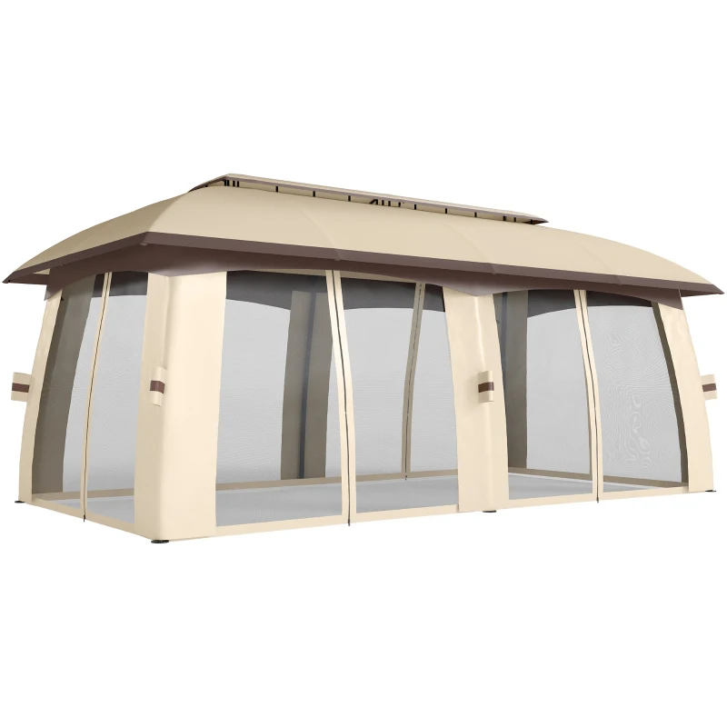 Outsunny 10' x 20' Patio Gazebo, Outdoor Gazebo Canopy Shelter with Netting, Vented Roof for Garden Beige