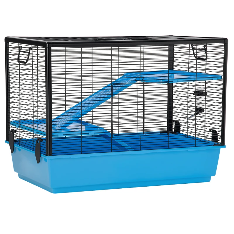 PawHut 3-tier Hamster Cage, Guinea Pig Cage with Accessories Food Dish Water Bottle, Ramps, 31.5"x19"x 23", Light Blue