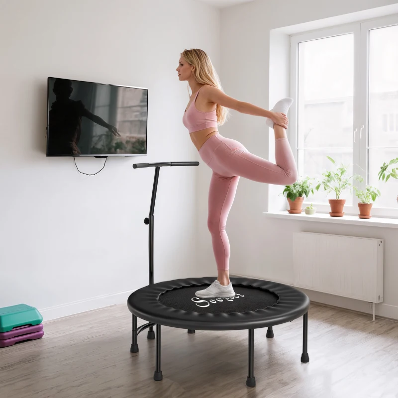 Soozier 39" Mini Exercise Trampoline w/ Adjustable T-Bar Indoor Fitness Rebounder Black