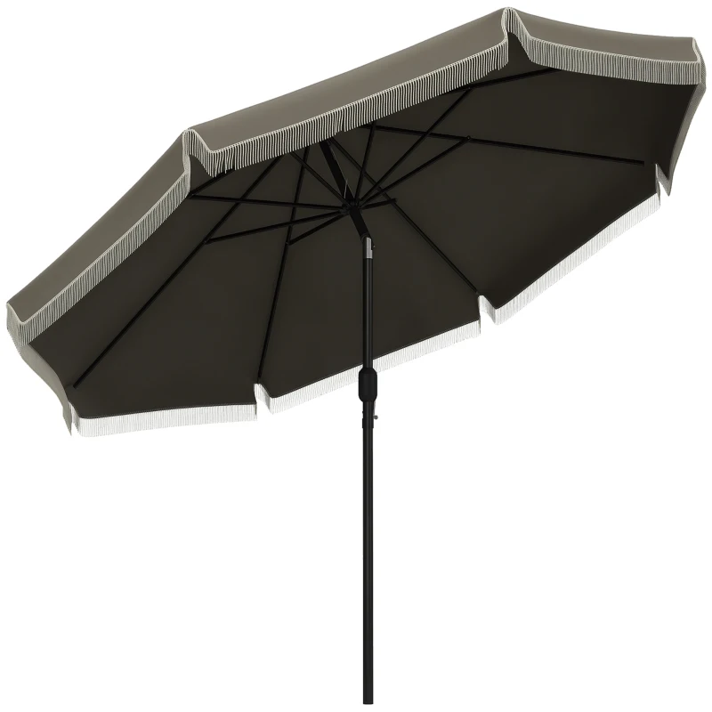 Outsunny 9ft Patio Umbrella Outdoor Table Umbrella w/ Tilt, Crank, Ruffled, 8 Ribs for Garden, Deck, Pool, Dark Gray