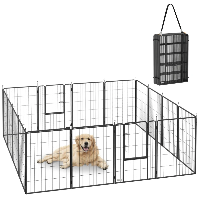 PawHut 16 Panels Dog Playpen with Straps, Portable & DIY, for Large Dogs, for Yard, RV, Camping, Garden, 39" Height