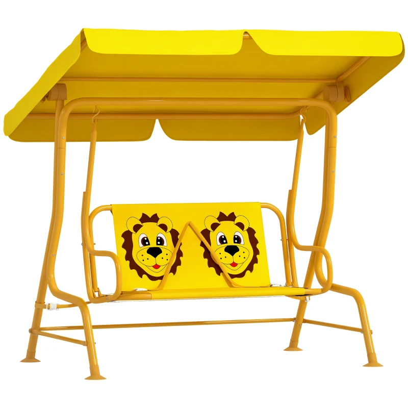 Qaba Kids Patio Swing Chair with Adjustable Canopy, Safety Belt for Patio, Garden, Poolside, Balcony, Yellow