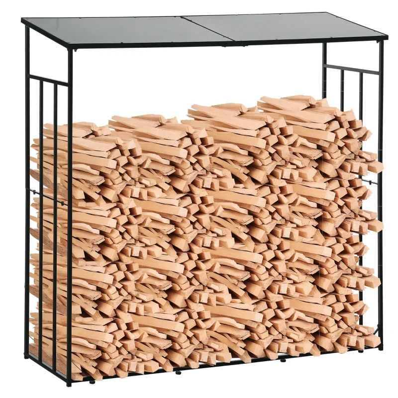 Outsunny 73" Firewood Rack Wood Storage Log Holder with Polycarbonate Roof for Fire Pit and Fireplace, 4620lbs Load
