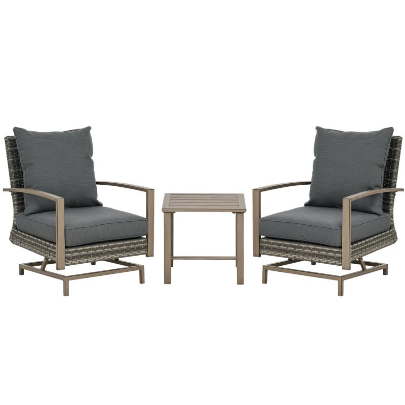 Outsunny Patio Bistro Set, Porch Furniture with Soft Cushions and Rocking Function for Yard, Lawn, Porch, Dark Gray