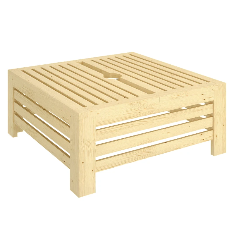 Outsunny 2-in-1 Outdoor Storage Box for Umbrella Base, Coffee End Table, Wooden Patio Umbrella Stand Table, Natural Wood