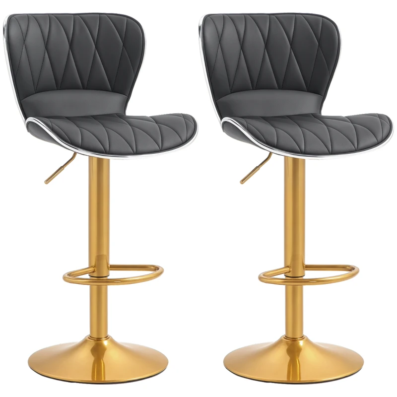 HOMCOM Counter Height Bar Stools Set of 2, Adjustable Height Bar Chairs with Swivel Seat, PU Leather Upholstery