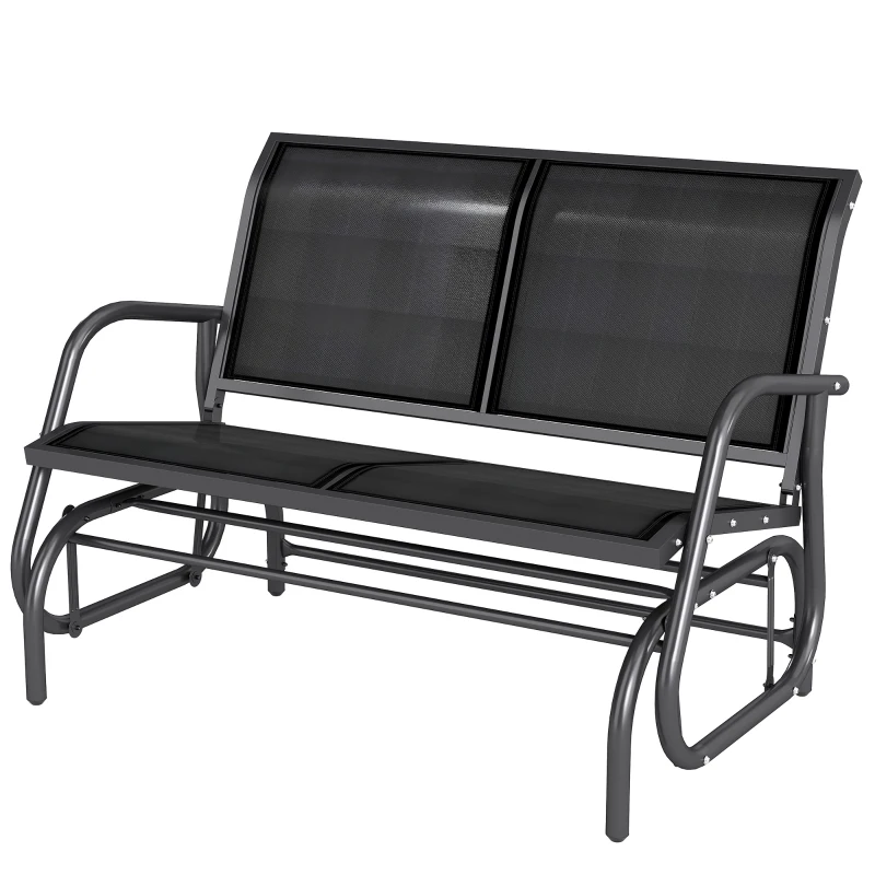 Outsunny Patio Double Glider Bench Swing Chair Rocker Heavy-Duty Loveseat Outdoor Garden Rocking Bench Steel Frame Sling Fabric Seat Black