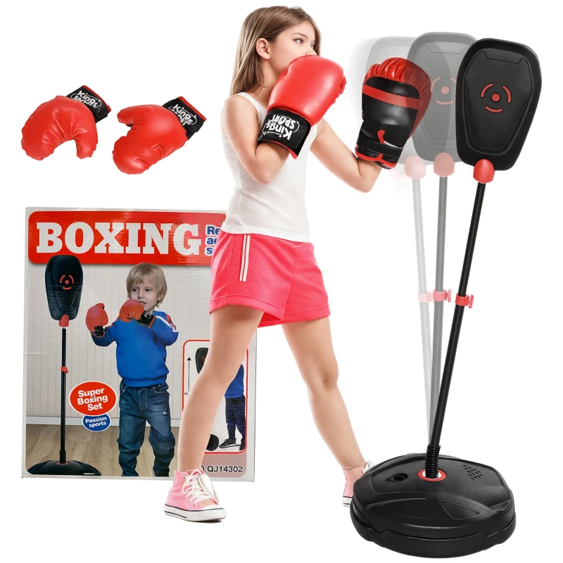 Qaba Kids Punching Bag with Stand & Boxing Gloves for Boys & Girls Ages 5-10, Black