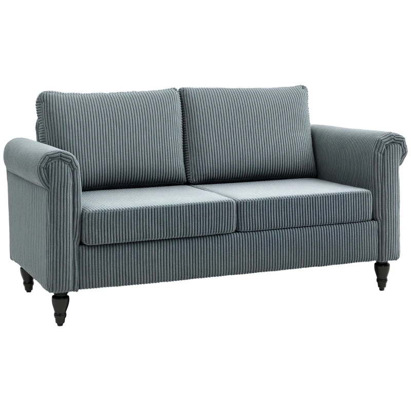 HOMCOM Vintage Loveseat, Upholstered Love Seat Furniture, Fabric 2 Seater Sofa with Rolled Arms, Rubber Wood Legs, Grey
