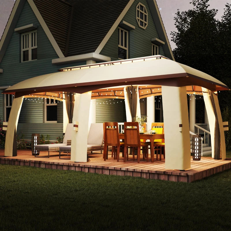 Outsunny 10' x 20' Patio Gazebo, Outdoor Gazebo Canopy Shelter with Netting, Vented Roof for Garden Beige