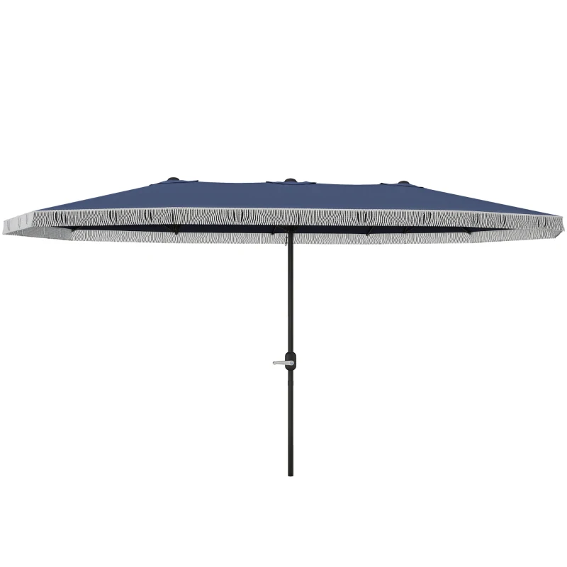 Outsunny 15ft Rectangle Patio Umbrella UPF30+ Extra Large Outdoor Umbrella with Fringe and Crank Handle, Dark Blue