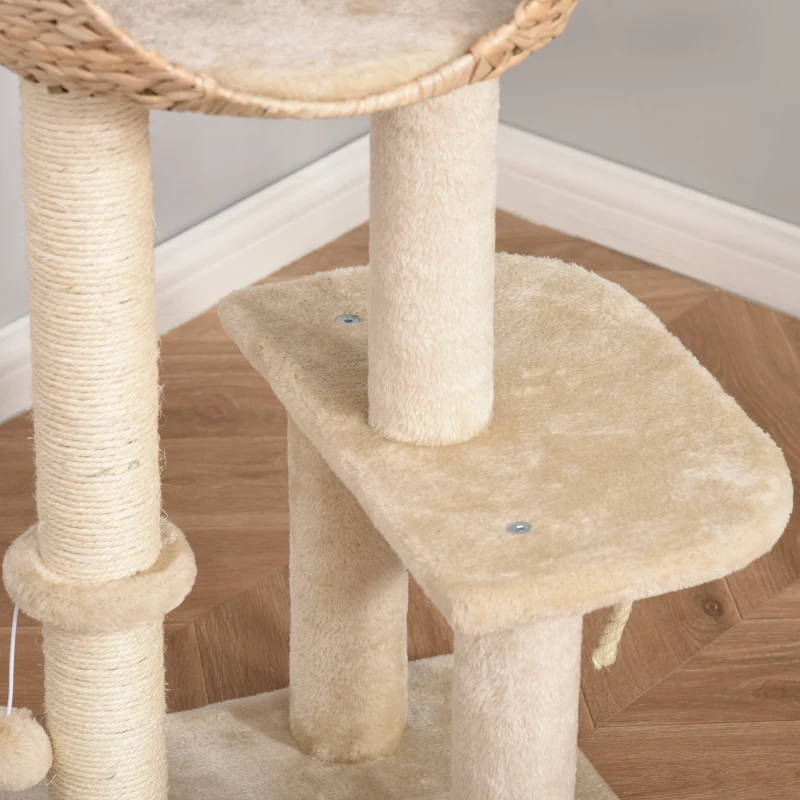 PawHut 39" H Cat Tree with Sisal Scratching Post, Condo, Plush Perch, Hanging Rope and Hanging Ball, Beige