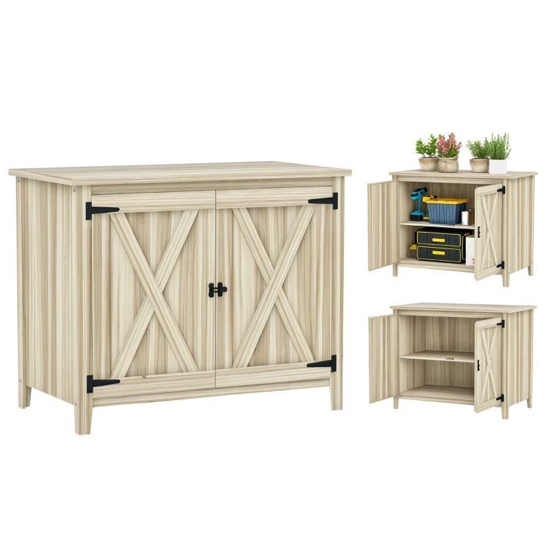 Outsunny Wooden Outdoor Storage Cabinet, Garden Shed Potting Shed with Shelf and Double Doors, Natural Wood
