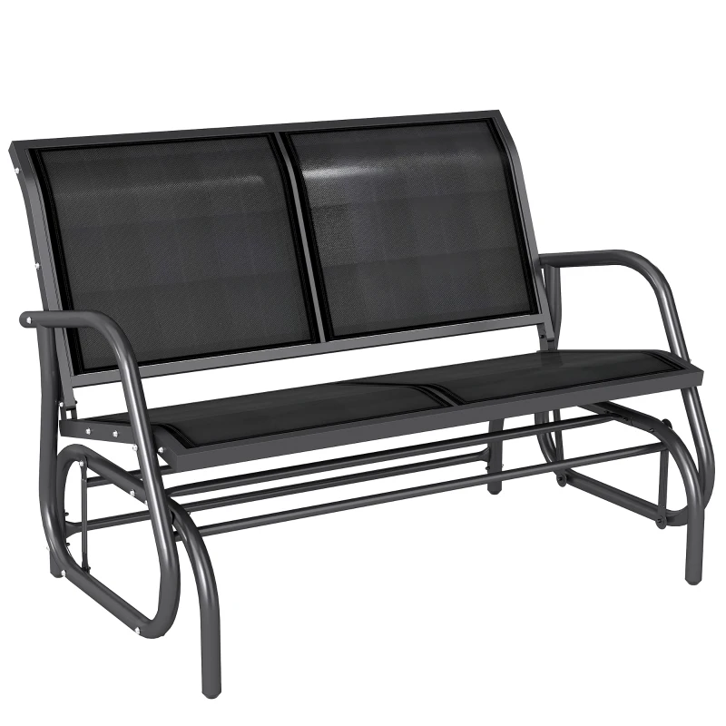 Outsunny Patio Double Glider Bench Swing Chair Rocker Heavy-Duty Loveseat Outdoor Garden Rocking Bench Steel Frame Sling Fabric Seat Black